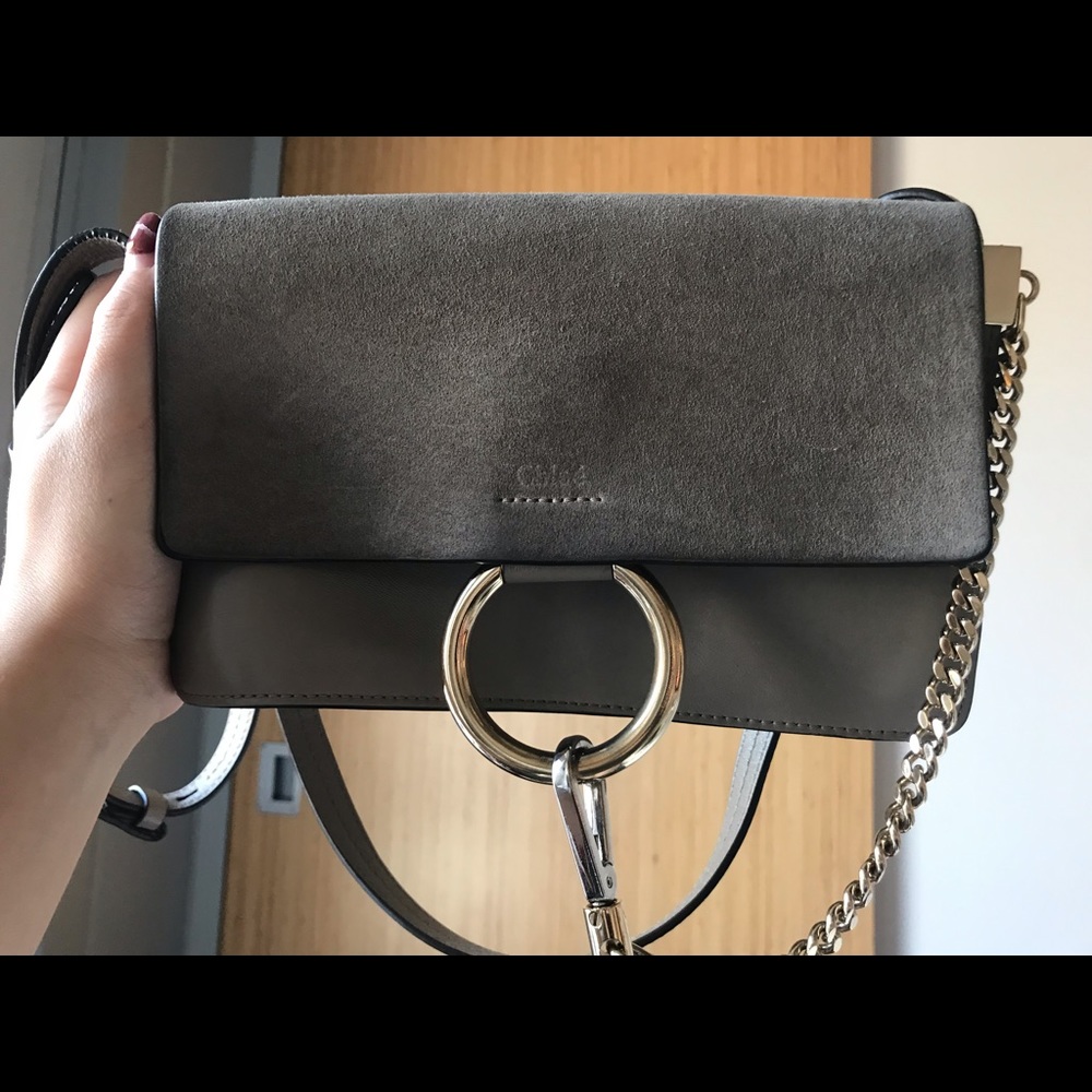 Chloe Faye Small Suede Shoulder Bag, Gray